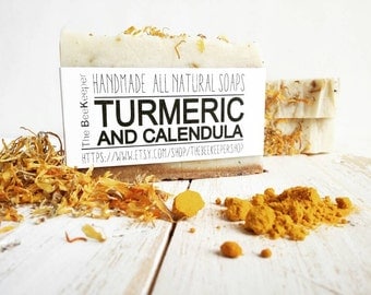 Turmeric Soap, Calendula Soap, Yellow Clay Soap, Saint Johns Wort, Herbal Soap, Cold Process Soap, Vegan Soap, Sensitive Skin, Palm Free