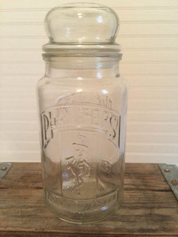 Planters Peanuts 75th Anniversary Glass Jar & Lid 1981