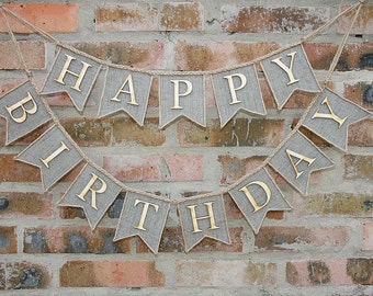Happy Birthday Banner, Happy Birthday Burlap Banner, Birthday Photo Prop, Happy Birthday Sign, Birthday Decorations, Personalized Banner