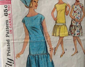 Simplicity 5845 vintage 1960's junior misses dress and scarf sewing pattern size 11 bust 31.5
