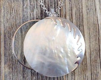 Magnifying Glass Necklace with Sterling Silver and Mother of Pearl