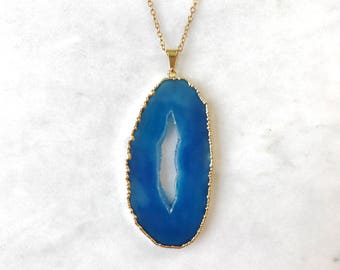 Teal Geode Necklace Blue Agate Necklace - Geode Pendant Agate Slice Necklace Agate Pendant Geode Jewelry Agate Jewelry Druzy Necklace