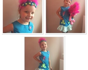 Princess Poppy Troll Inspired "Personalised" Dress and Headband