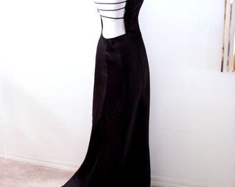 black strapless gown with train