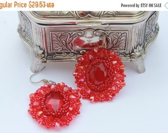 VALENTINE SALE 25%girlfriend valentine Red Gift Idea red earrings seed bead earrings trending item burgundy ruby earrings Valentine earrings
