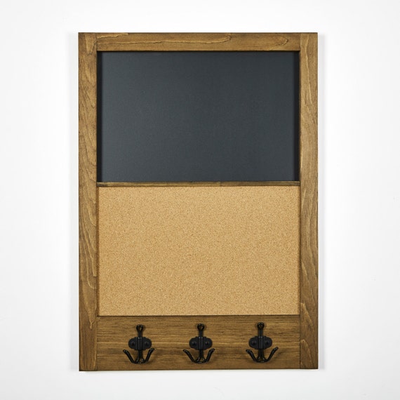 Chalkboard and Corkboard Combination with Black Antique Hooks