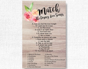 disney bridal shower games, wedding shower games, disney love song, disney bridal shower, love song match, diy bridal shower game - br61