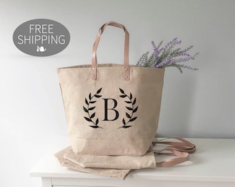 Bridesmaid Gift | Beach Bag Burlap Tote Bag | Personalized Tote Bag | Teacher Gifts | Custom Bridesmaid Gift | Bridal Party Gift | Tote Bag