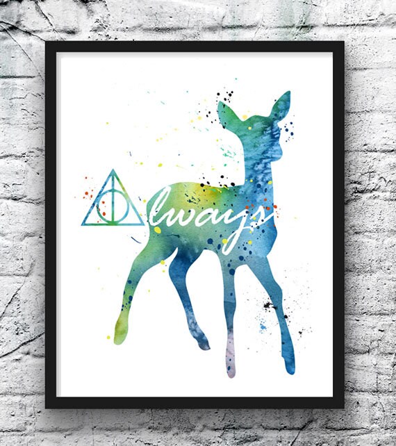 Harry Potter Watercolor Always Deer Movie Poster Watercolor
