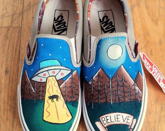 Handpainted Vans Slip on Believe in Ufo Aliens - X files