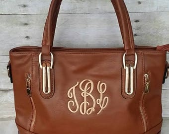 Vegan Leather Handbag, Brown Vegan Purse, Brown Monogram Purse, Personalized Tote, Monogrammed Bag, Personalized Handbag, Faux leather purse