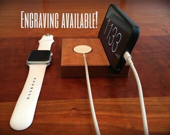 Apple Watch and iPhone Docking Station - Charger - Walnut or Cherry Wood - Handmade Docking Station