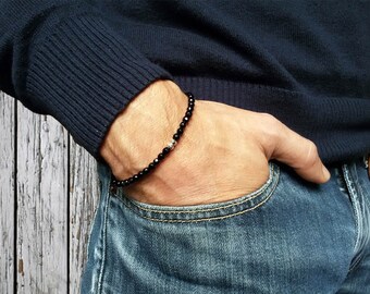 Unisex black onyx bracelet. Bracelets for man. Thin bracelet for man. Man bracelets. Beaded bracelet for man. Unisex bracelet. Gifts for him