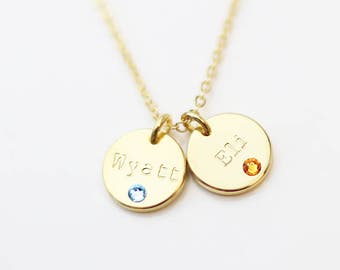Mother's Birthstone disc necklace // Gift for mom // Crystal Birthstone necklaces // Mom Birthday Gift/ Bridesmaids Gift Necklace