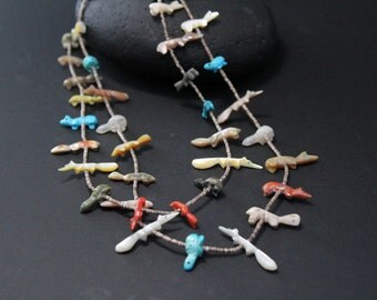 Sterling Silver Old Pawn Zuni Fetish Necklace with 37 Carved Animals