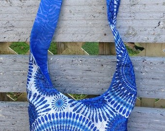 CROSS BODY in BLUE Lace overlay Hobo bag