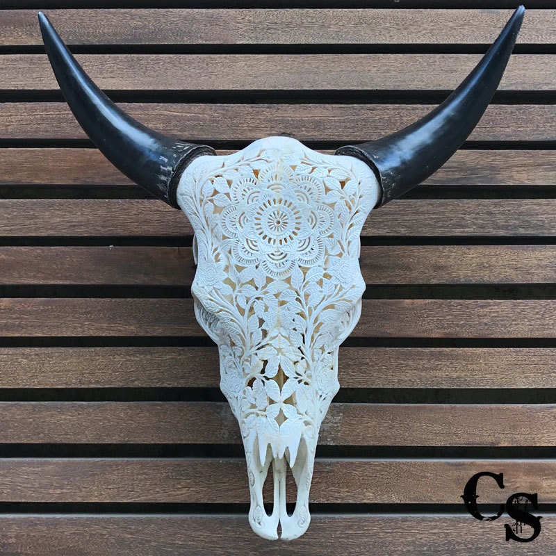 Bull Skull Wall Decor real carved cow skull head mandala design bull skull steer Bull Skull Wall Decor real carved cow skull head mandala design bull skull steer