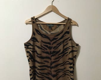Vtg Ralph Lauren waffle knit Tiger print Tank