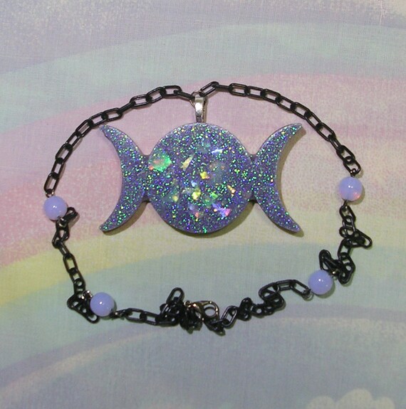 Pastel Goth Necklace Triple Moon Goddess Necklace Witchy