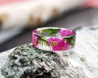 nature rings, nature inspired rings, resin ring flower, resin ring , eco resin, eco resin ring,eco flower, flower ring, terrarium ring