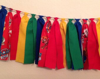 5 ft Paw Patrol Fabric Banner Bunting Garland Boho Shabby Chic inspired Child Birthday Party Decoration High Chair Photo Prop Handmade New