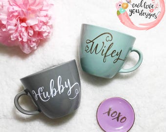 Wifey- Hubby- Wifey Mug- Hubby Mug- Mint Mug- Gray Mug- Ceramic Mug- Mugs- Couples Mugs- Wedding Mug- Engagement Gift (Mint and Gray Only)