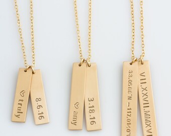 Vertical Bar Necklace,Name Bar Necklace,Personalized,Kids Name Necklace,Bridesmaid Gift,Anniversary Gift, Gift for Her,LEILAJewelryShop,N219
