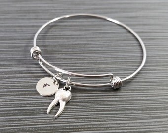 Silver Tooth Bracelet - Dentist Bracelet - Personalized Bracelet - Dentist Gift - Bangle Bracelet - Dental Assistant Bracelet - Gift Idea