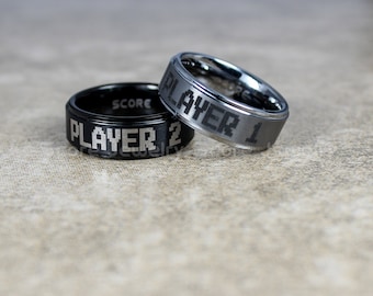 free shipping free custom engraving 2 piece couple set tungsten bands with step edge player 1 - Gamer Wedding Rings free shipping free custom engraving 2 piece couple set tungsten bands with step edge player 1 - Gamer Wedding Rings