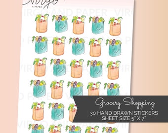 Track your Grocery Shopping with these Hand drawn Grocery Bag Planner Stickers - Grocery Shopping, Grocery bag planner stickers