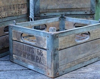 Vintage Milk Crate, Wood Crate, Metal Crate, Farmhouse Decor, Rustic Storage