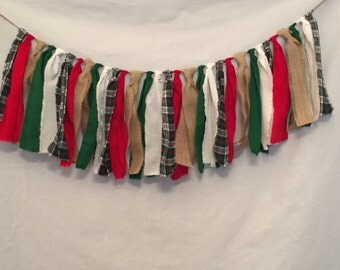 Country Christmas Garland/Flannel Garland/Rustic Christmas Decor/Rustic Wedding Backdrop/Winter Garland/Fireplace Garland/Fabric Garland