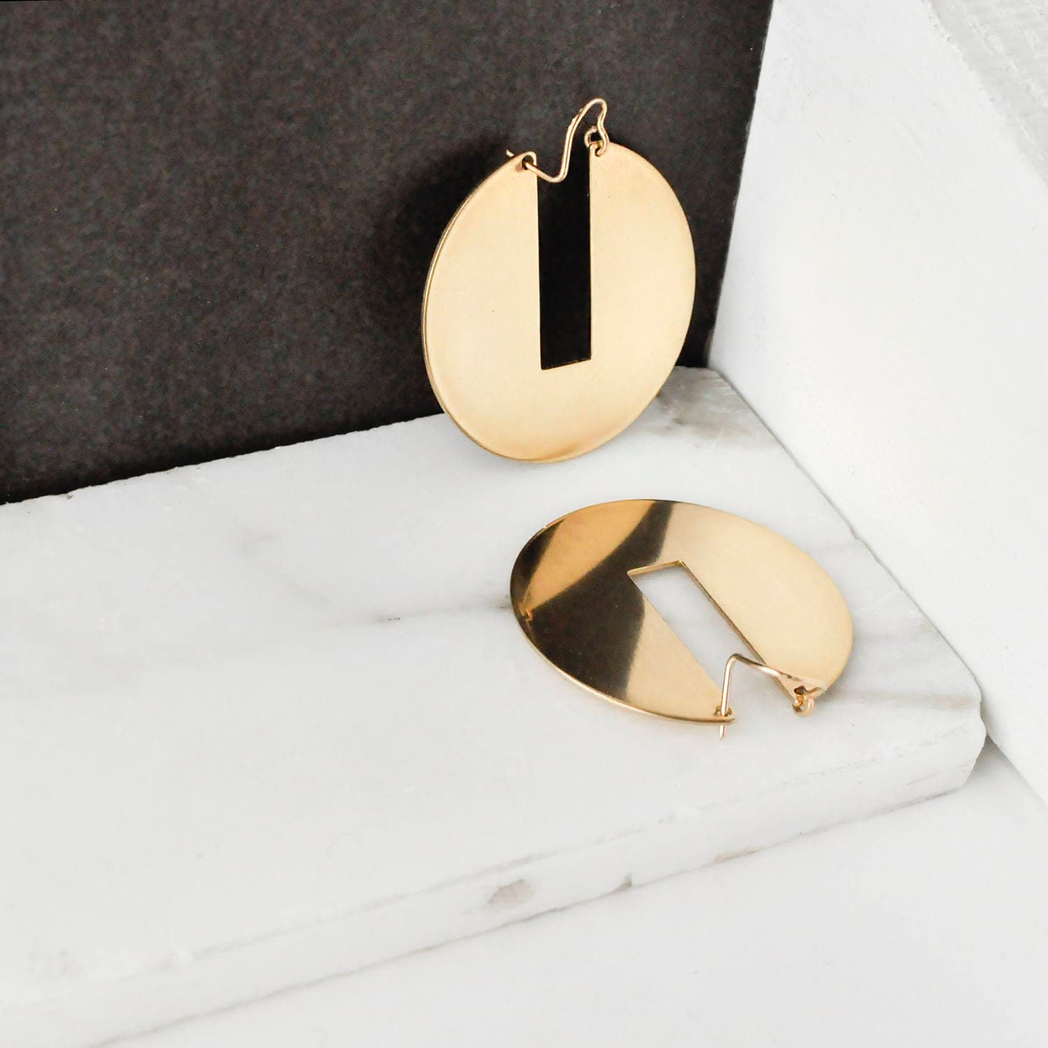 Gold Statement Earrings Minimal Gold and Brass Hoops.