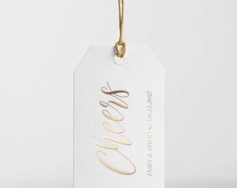 Champagne Bottle Gift Tag Real Gold Foil -Wedding Favor-Thank you Favor