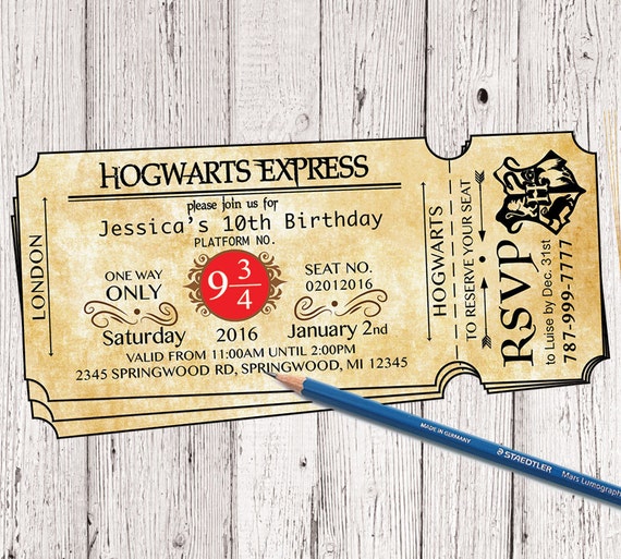 Harry Potter Hogwarts Express Ticket Birthday Invitation