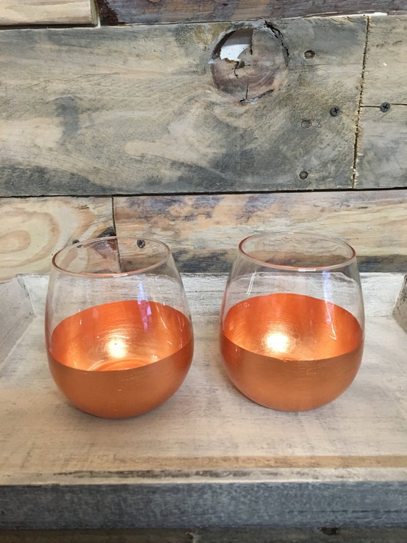 Copper Dipped Stemless Wine glasses