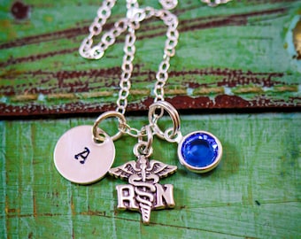 Sterling Silver Nurse Necklace • Personalized Nurse Gift • RN Necklace • Registered Nurse Day • Doula Nurse Appreciation • Thank You Gift