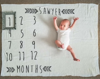 Personalized Baby monthly milestone blanket