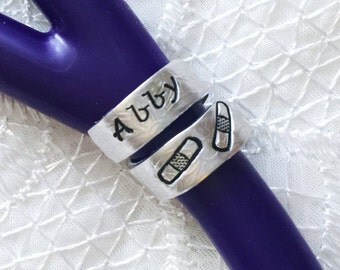 Stethoscope ID Tag, Student Nurse Gift, Floral Pattern Spiral Wrap Stethoscope Ring Tag, Personalized Stethoscope Ring