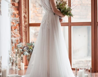 Wedding dress TESSA / Light vintage wedding dress, two piece dress, boho wedding dress, tulle wedding dress, closed back wedding gown