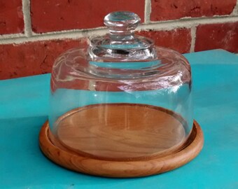 Glass cloche vintage cheese cloche glass dome on wood base glass and teak cheese tray vintage cloche