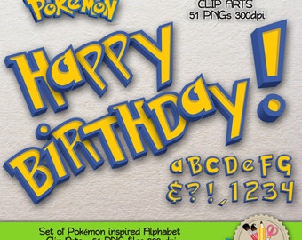 DIGITAL ALPHABET - Clip Art -Pokémon inspired - 51 PNG Files 300dpi - Aprox. 3"x 4" each