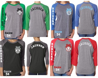 Glitter Baseball Mom Monogram Raglan Shirt|Customized Baseball Mom Monogram Shirt