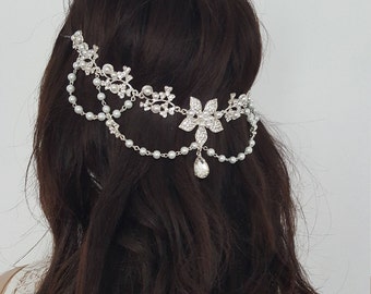 Gorgeous Flower Headpiece. Bridal Headpiece, Wedding Headdress, Crystals and Pearls Vintage Headdress, Art Deco Headpiece, Wedding Headband