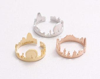 London Skyline City Open Band Ring, Adjustable Size