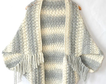 Easy Crocheted Sweater Cacoon Pattern, Crocheted Shrug Pattern, Light Frost Sweater Pattern, Blanket Sweater Crochet Pattern, Grey Crochet