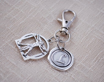 Vitruvian man keychain, da vinci, Perfect Human key chain, FREE SHIPPING, Personalized keyring, handbag cute silver accessories,