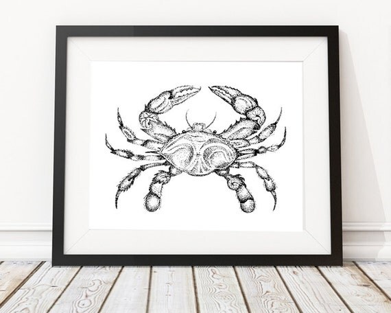 Items similar to Crab Illustration, Crab Wall Decor, Crab Print, Beach ...