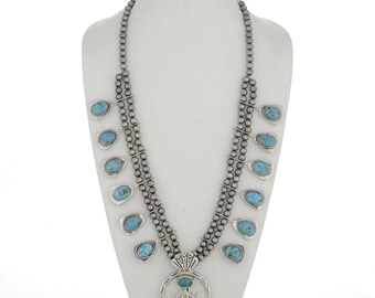 Natural Turquoise Squash Blossom Necklace Reversible Naja