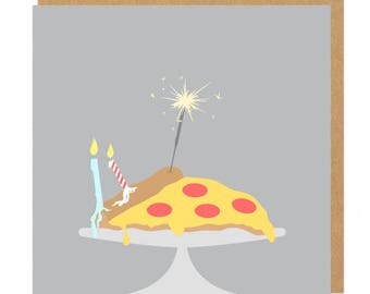 Pizza, sparklers and candles Birthday Greeting Card